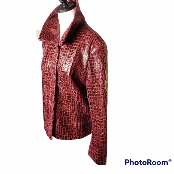 Merin London faux crocodile slick wet look jacket transitional lightweight Sz L - Picture 4 of 15